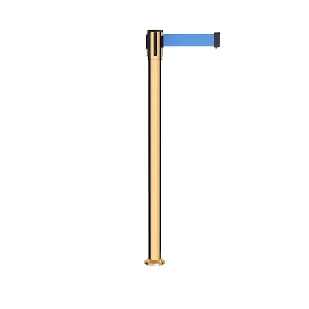 Retractable Belt Fixed Stanchion, 2ft Pol.Brass Post  7.5ft Lt Blu